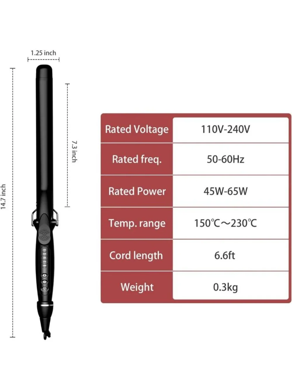 1.25 Inch Tourmaline Ceramic Curling Iron - Extra Long Barrel, Dual Voltage